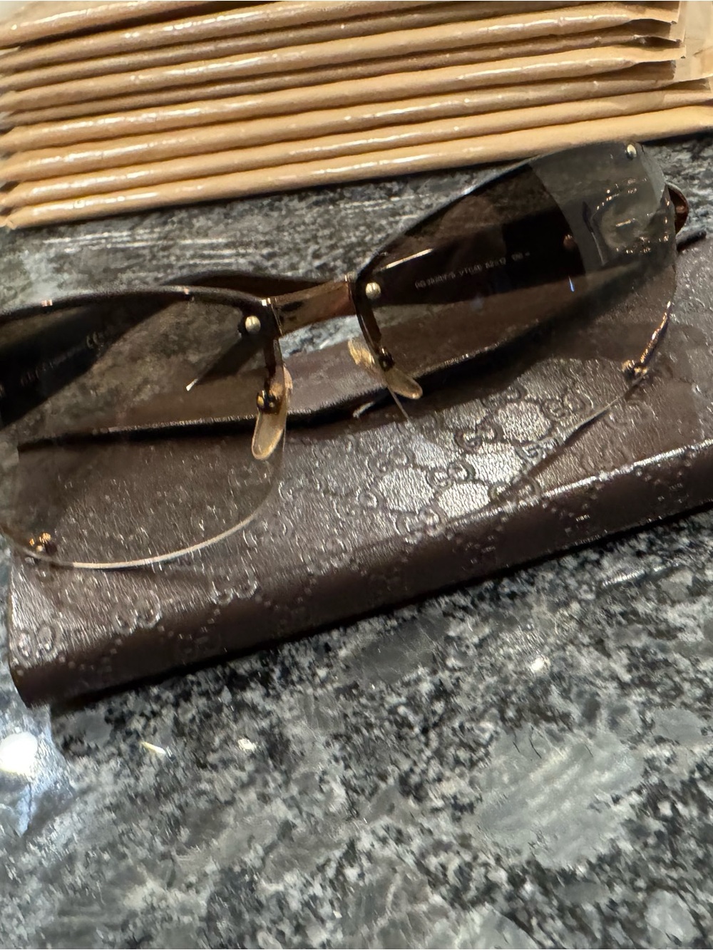 Gucci Rimless Sunglasses with Brown Gradient Lenses and Gold Accents